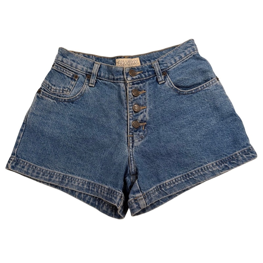 Graphite Jeanswear High Waisted Denim Shorts 5 Women Blue Button Fly Cotton